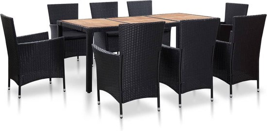 vidaXL 9-delige Tuinset met kussens poly rattan zwart