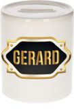 Bellatio Decorations Shoppartners Bv Spaarpot met voornaam Gerard - wit - met goud/zwart embleem - 8 x 9 cm - keramiek - met afsluitdop - cadeau verjaardag
