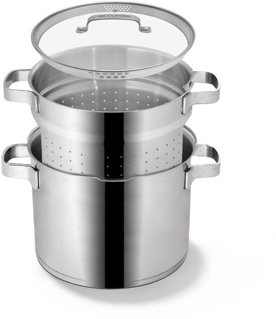 BE Living Vita Serie Pastapan - Ø 24 cm - 7,5L - RVS - Inclusief Deksel - Inductie
