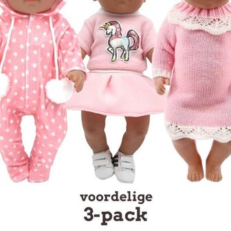 Isa's Friends Poppenkleding meisje 3 PACK! - Baby Born kleertjes - Poppenkleertjes 43 cm - Setje 3 outfits - Gratis verzending