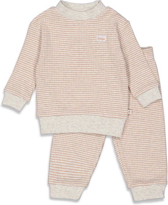 Feetje Wafel Pyjama Stroopwafel Bruin Gestreept Unisex Lange Mouw Katoen/Polyester Maat 140