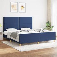 vidaXL Cadre de Lit avec Tête de Lit Sommier à Lattes Lit Rembourré Cadre à Lattes Lit Double Adulte Meuble de Chambre Bleu 180 x 200 cm Tissu
