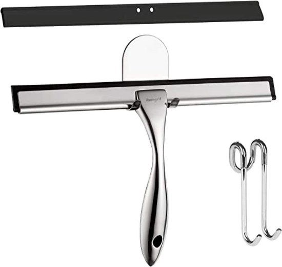 Ibergrif M34101 Douchewisser - Siliconen Trekker, Douchereiniger & Reserve Mes - Chroom