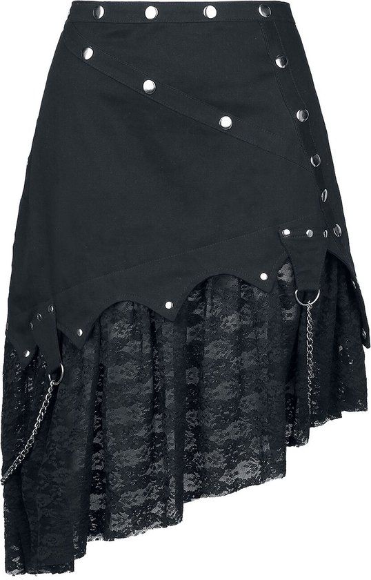 Gothicana by EMP Gothicana Zwarte asymmetrische rok met kant - Dames - L