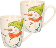 Merkloos / Sans marque G. Wurm Kerst mok - 2x stuks - sneeuwpop - 8 x 10 cm - porselein - 300 ml
