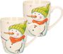 Merkloos / Sans marque G. Wurm Kerst mok - 2x stuks - sneeuwpop - 8 x 10 cm - porselein - 300 ml