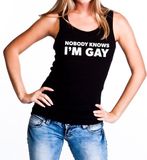 Bellatio Decorations Nobody knows i am gay gaypride tanktop/mouwloos shirt - zwart lesbo singlet voor dames - Gay pride M