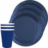Santex Feest/verjaardag servies set - 10x bordjes en bekertjes - kobalt blauw - karton