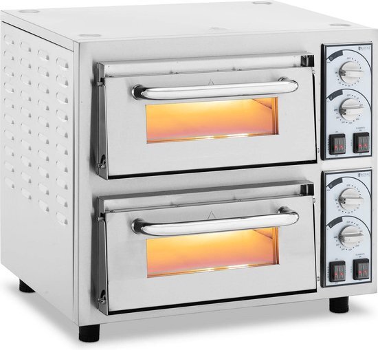 Royal Catering pizzaoven - 2 kamers - 4400 W - &#216; 35 cm - vuurvaste steen - Royal Catering