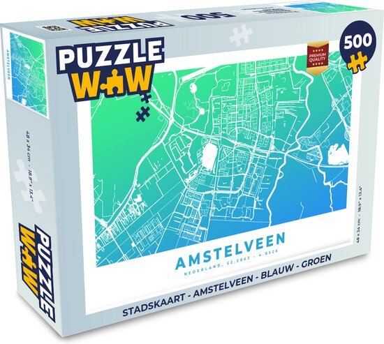 MuchoWow Puzzel Stadskaart - Amstelveen - Blauw - Groen - Legpuzzel - Puzzel 500 stukjes - Plattegrond