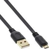 InLine USB Micro B naar USB-A platte kabel - USB2.0 - tot 1A / zwart - 5 meter
