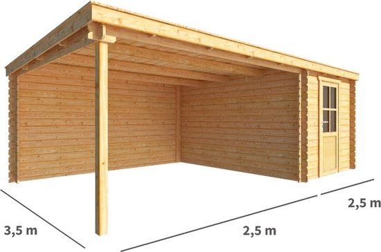Merkloos Blokhut met overkapping Els 500 cm bij 350 cm diep Lessenaarsdak bruin