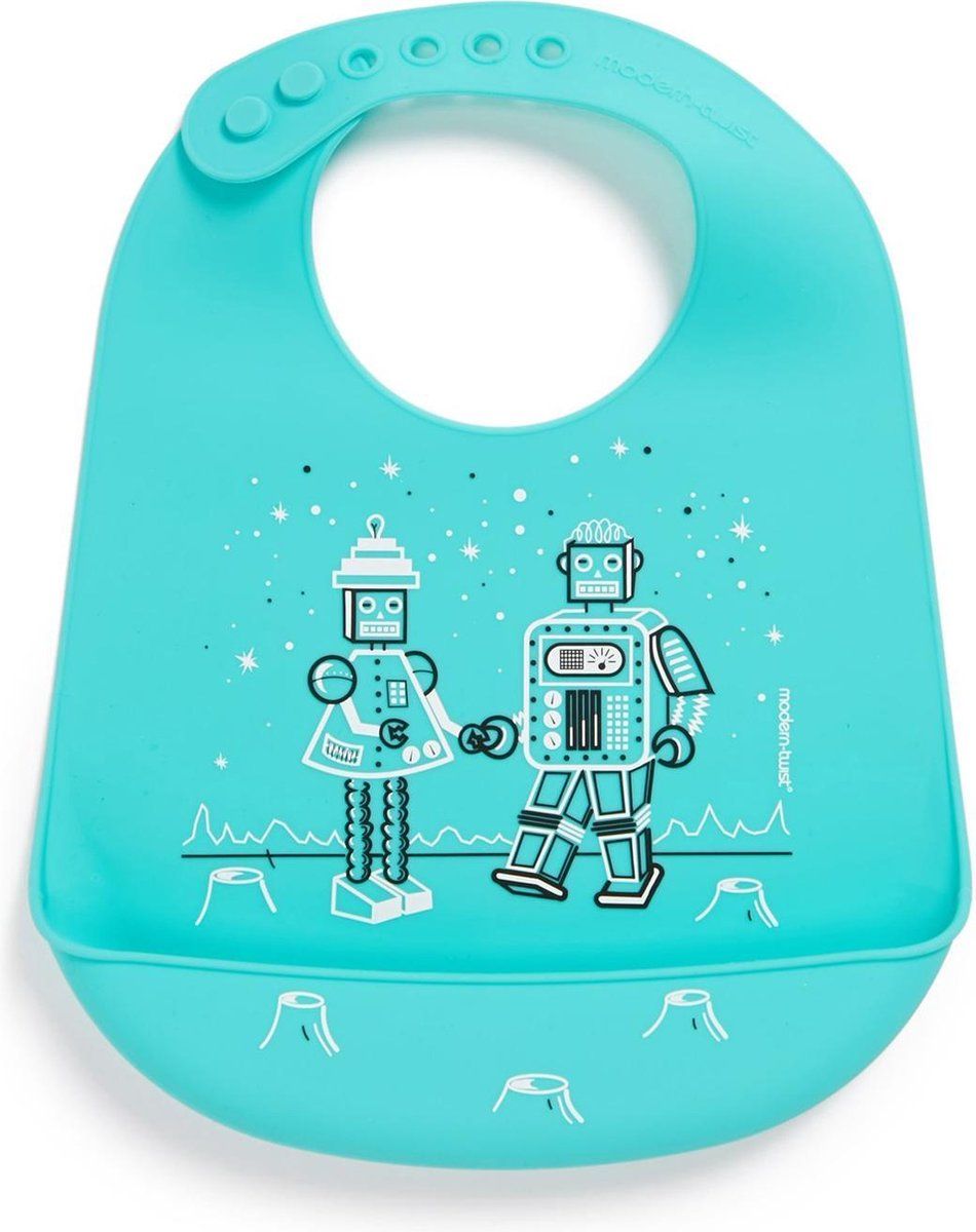 Modern Twist Robot Love Slabbetje met Opvangbakje - Electric Blue