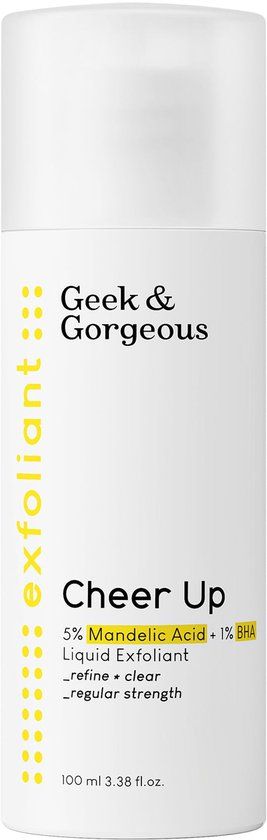Geek & Gorgeous Cheer Up 6% Mandelic and BHA Vloeibare peeling, voor vergrote poriën, vette, acne en post-acne markeringen, gemengde, vette en gevoelige huid, 100 ml