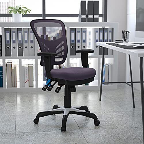 Flash Furniture Donkergrijze multifunctionele ergonomische draaiende directiebureaustoel met middelhoge rugleuning van gaas en verstelbare armleuningen