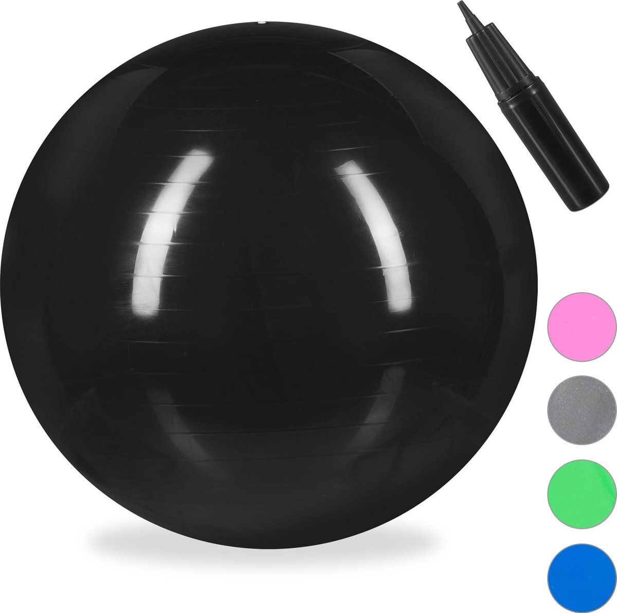 Relaxdays fitnessbal 65 cm - gymbal - zitbal - yogabal - pilatesbal - met pompje - PVC zwart