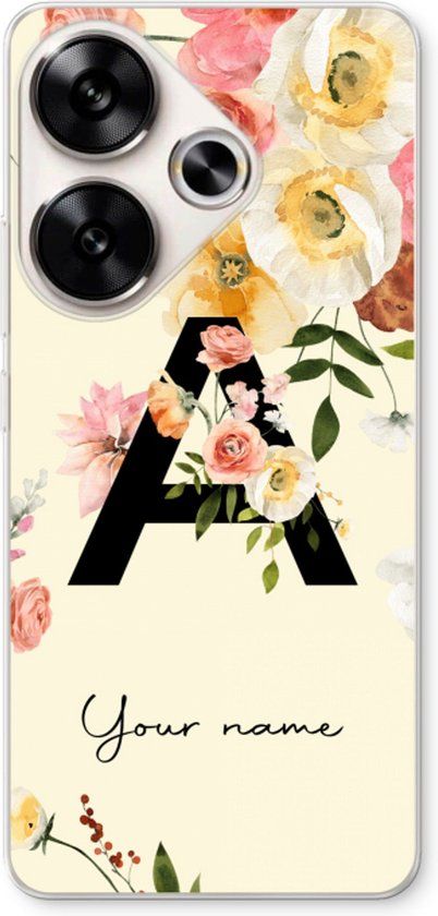 Case Company Xiaomi Redmi Turbo 3 Hoesje - Flirty Flowers Monogram - Soft Cover