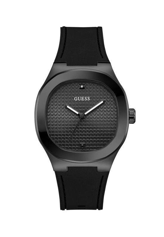 Guess Headline Analoog Quartzhorloge Zwart Kast Gemaakt Van 100% Roestvrij Staal En Een Armband Van 100% Siliconen 42 GW1005G2, GW1005G3