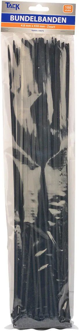 100 Zwarte Tiewraps / Bundelbanden 4,8x450mm - PA66