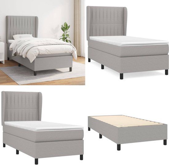 vidaXL Boxspring met matras stof lichtgrijs 80x200 cm