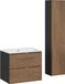 Meuble de salle de bain 60 cm avec lavabo, finition blanc brillant, colonne aspect chêne noir