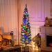 Sapin de Noël artificiel lumineux forme crayon 180 cm 150 LED multicolores 390 branches socle acier vert