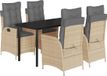 vidaXL Ensemble de jardin 5 pièces avec coussins, beige, polyrotin
