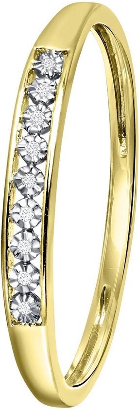 Lucardi Dames Ring met 9 diamanten 0,02ct - Ring - Cadeau - 14 Karaat Goud - Geelgoud