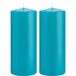 Trend Candles 2x Turquoise blauwe cilinderkaarsen 8 x 20 cm - Geurloos