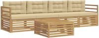 vidaXL - Bankenset - 5-delig - Wit & Beige - Massief Acacia Hout