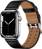 By Qubix Leren band met twin gesp Zwart met zilveren gesp Geschikt voor Apple Watch 44mm / 45mm / 46mm / 49mm