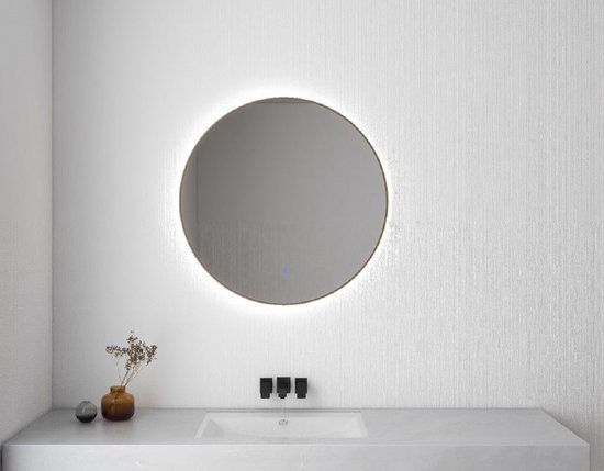 Wiesbaden Novi - Ronde Badkamerspiegel - 100cm - Geborsteld Messing - LED - Dimbaar