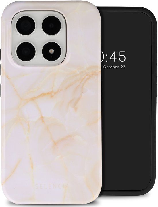 Selencia Hoesje - Geschikt voor Xiaomi 17 - Backcover met Magnetische Ring - Golden Beige Marble