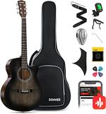 Donner Akoestische Gitaar 4/4 Jumbo Folk Gitaar Set Volwassenen Beginner met Pickup Tas Tuner Riem Snaren Capo (zwart)
