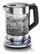 Arendo waterkoker, 1,5 liter. Thee- en waterkoker van borosilicaatglas en roestvrij staal, 2200 W, 4 temperatuurinstellingen van 70 tot 100 °C, warmhoudfunctie (30 minuten), basisstation, zilverkleurig