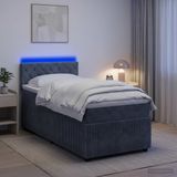 vidaXL Boxspringbed met matras en LED-verlichting, donkergrijs, 90 x 190 cm, fluweel