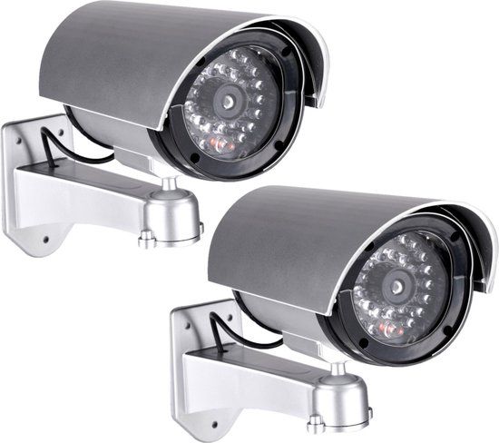Grundig Pakket van 2x stuks dummy beveiligingscameras met LED 11 x 8 x 17 cm - Inbraakbeveiliging - voor binnen en buiten