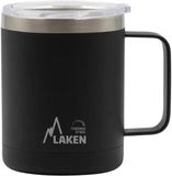 Laken Thermo Drinkbeker Mok - Mug RVS 360ml met doorzichtig deksel - Zwart