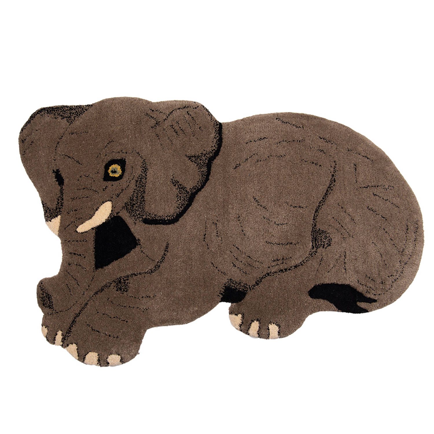 Clayre & Eef Vloerkleed Olifant - 60x90 cm - Grijs - Wol