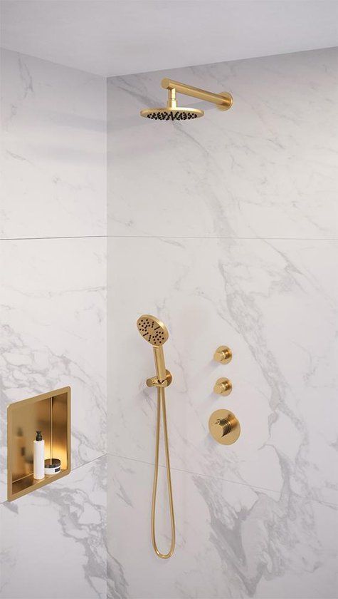 Brauer Gold Edition Thermostatische Inbouw Doucheset - Geborsteld Goud PVD - Hoofddouche 20cm - Ronde Handdouche