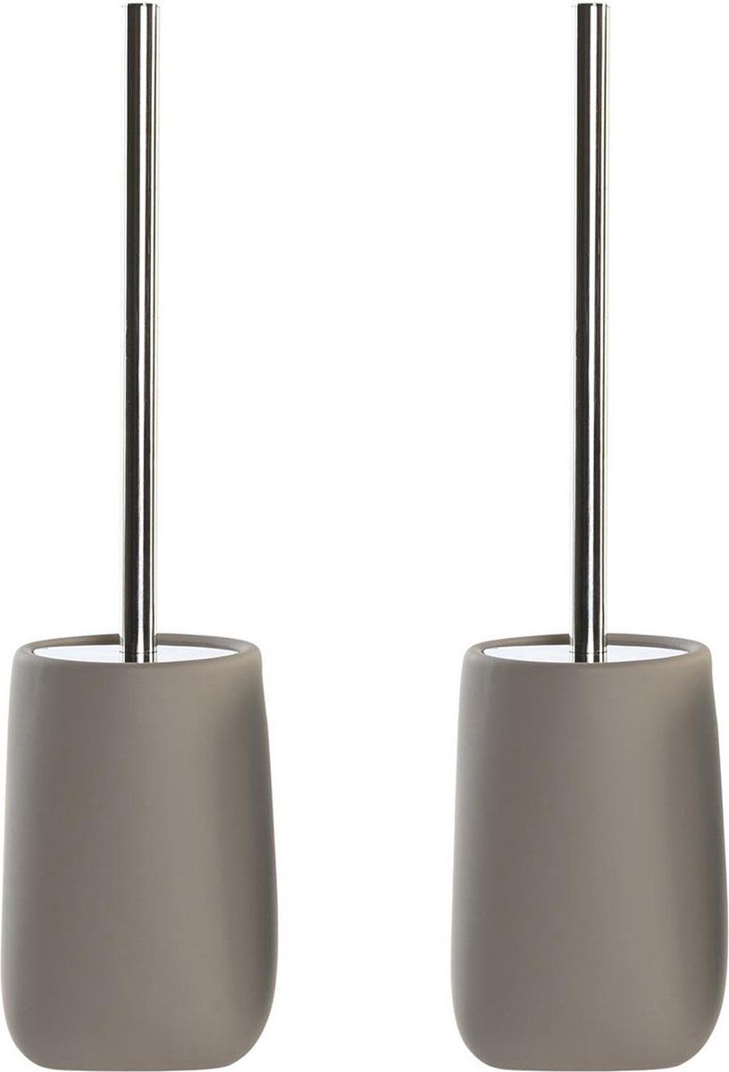 WC/Toiletborstel houder - 2x stuks - kunststeen - taupe/beige - 41 x 11 cm