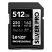 Lexar Silver Pro SD-kaart 512 GB, UHS-II-geheugenkaart, V60, U3, C10, SDXC-kaart, tot 280 MB/s lezen, voor professionele fotograaf, videograaf, liefhebber (LSDSIPR512G-BNNAA)