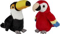 Ravensden Tropische vogels knuffels - 2x stuks - Rode Papegaai en Toekan - 15 cm