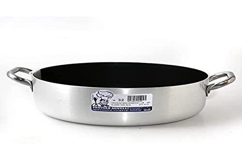 Pentole Agnelli Professionele Aluminium Anti - Aanhankelijke Ovenschotel Pot 3 Mm. Dik met 2 Handvaten, Diameter - 45 Cm.