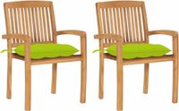 vidaXL Tuinstoelen 2 st met heldergroene kussens massief teakhout