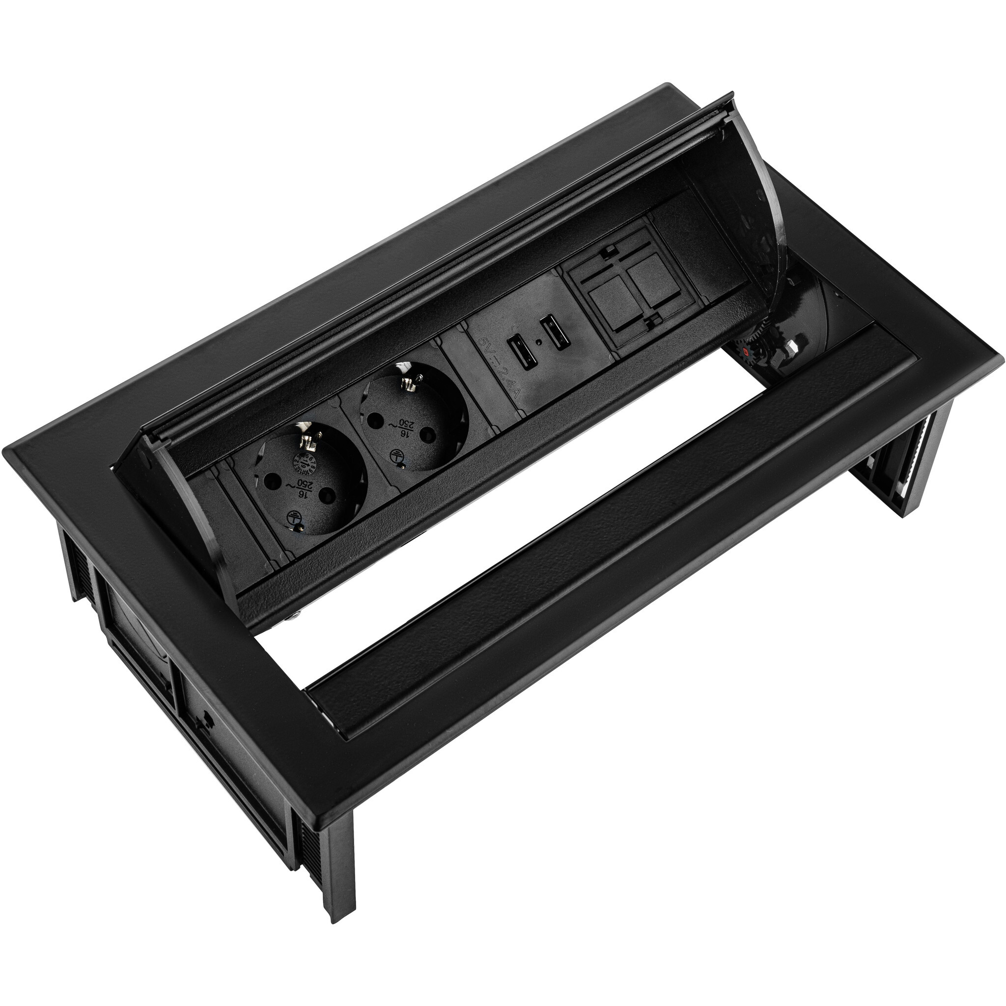 Ergopro Desk In - 2x power, 2x USB-A & keystone zwart