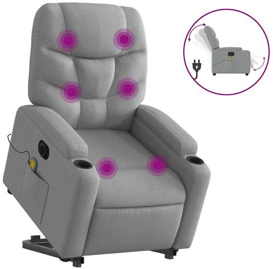 vidaXL Sta-op-massagestoel elektrisch verstelbaar stof lichtgrijs