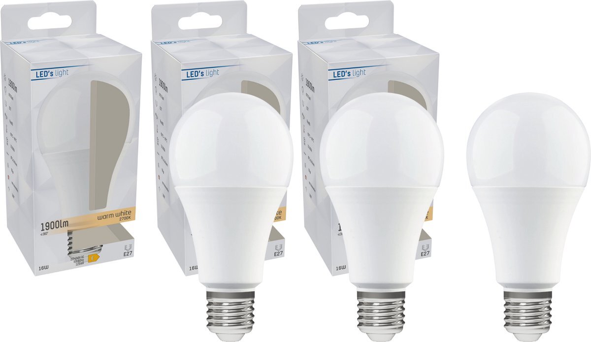 Proventa ProLong LED Lamp E27 - 16W (120W) - Warm wit - A60 Mat Peertje - 3 lampen