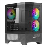Nuwo Clash CK100 Boîtier PC Gaming Micro-ATX - Mini Tour avec 3 ventilateurs ARGB 120 mm - Façade et paroi latérale en verre panoramique, sans cadre, noir
