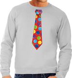 Bellatio Decorations Shoppartners Bv Foute kersttrui / sweater stropdas met kerstballen print grijs voor heren M